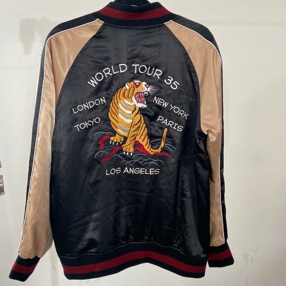 Stussy black and gold satin bomber world tour 35 embroidered tiger men's M - Picture 6 of 9